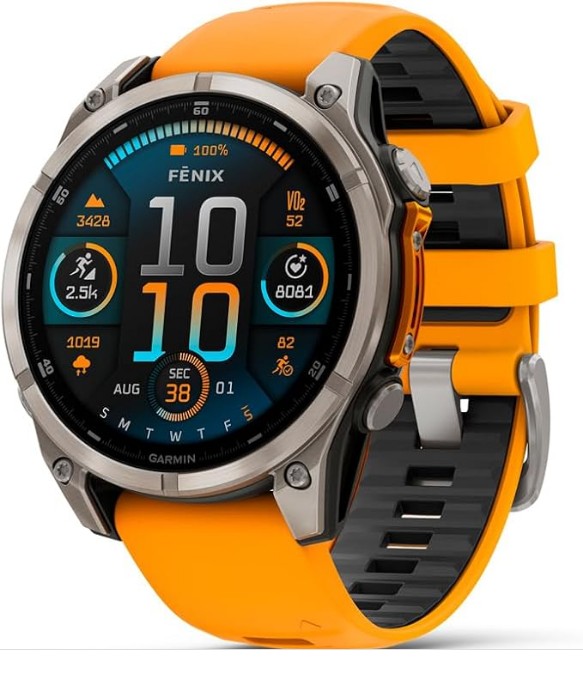 Garmin fēnix® 8-47 mm AMOLED Sapphire Premium Multisport GPS Smartwatch, Long-Lasting Battery, Dive-Rated, Built-in LED Flashlight, Titanium Spark Orange/Graphite Band